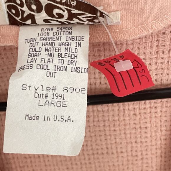 Vtg Pink Waffle Knit Cotton Cardigan Jacket Gauze L Art to Wear Teacher USA Made - Picture 4 of 8